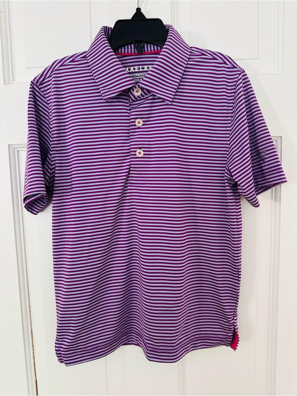 Maelreg Performance Polo Purple Striped Boys Golf Shirt Sz 6